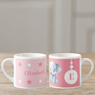 Taza De Espresso Para niños nombre de elefante rosa