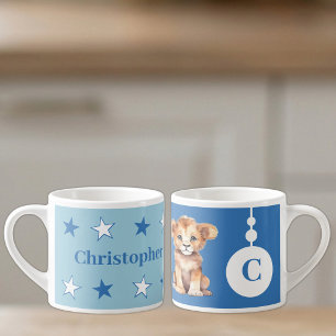 Taza De Espresso Para niños nombre de león azul