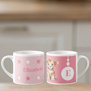 Taza De Espresso Para niños nombre de león rosa