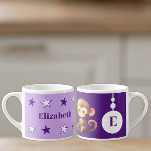Taza De Espresso Para niños nombre de mono morado