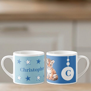 Taza De Espresso Para niños nombre de tigre azul