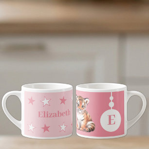 Taza De Espresso Para niños nombre de tigre rosa