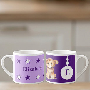 Taza De Espresso Para niños nombre león púrpura