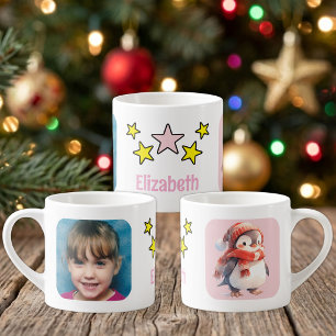 Taza De Espresso Para nombre de foto de niños pingüino navidad rosa