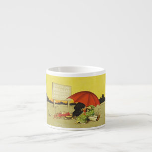 Taza De Espresso Pareja Romántica Vintage Besándose Bajo Paraguas R