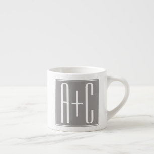 Taza De Espresso Parejas Initails u otro texto   Blanco y gris