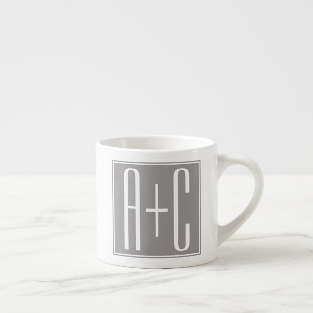 Taza De Espresso Parejas Initails u otro texto | Blanco y gris (Derecha)