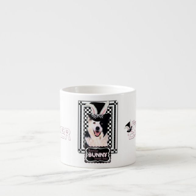 Taza De Espresso Pascua - algún conejito le ama - border collie (Frente)