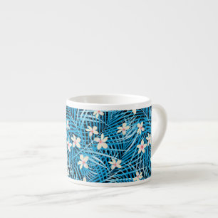 Taza De Espresso Patrón azul de hojas de palma
