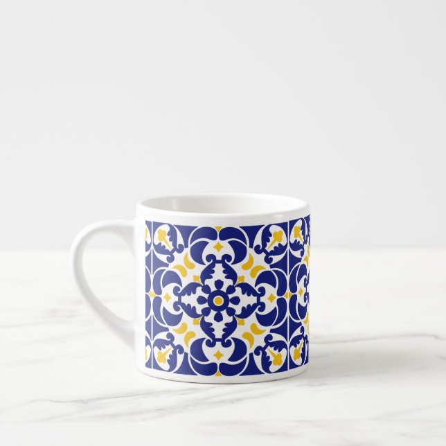 Taza De Espresso Patrón azul y amarillo de mosaicos mediterráneos (Izquierda)