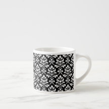 Patrón blanco de Feuille Damask en negro
