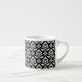 Taza De Espresso Patrón blanco de Feuille Damask en negro