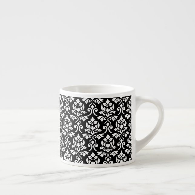 Taza De Espresso Patrón blanco de Feuille Damask en negro (Derecha)