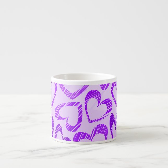 Taza De Espresso Patrón cardíaco de boceto malva de lavanda violeta (Frente)