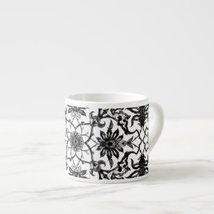 Taza De Espresso Patrón chino de Art Nouveau - blanco y negro