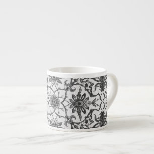 Taza De Espresso Patrón chino de Art Nouveau - Gris plateado