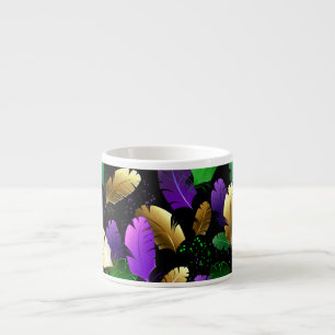 Taza De Espresso Patrón continuo con plumas de Mardi Gras