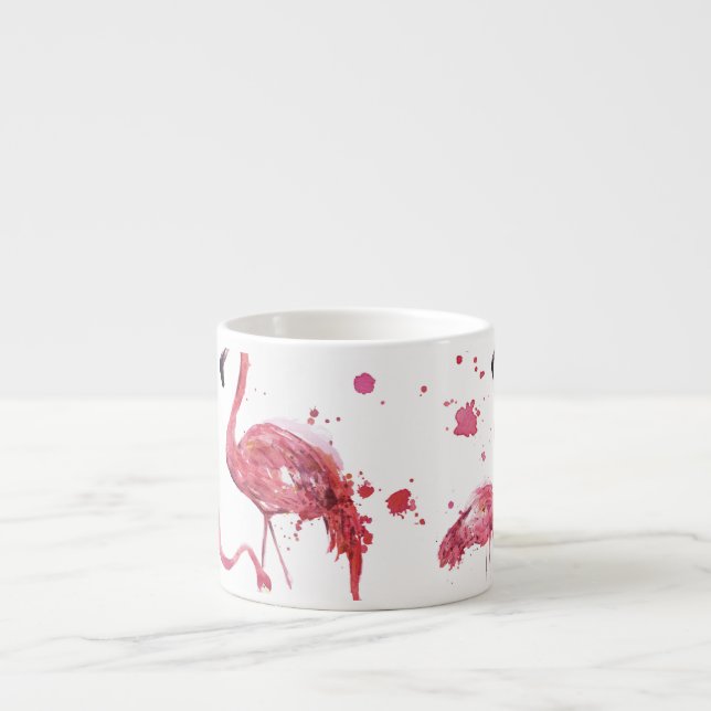 Taza De Espresso Patrón de acuarela de flamenco, diseño vibrante. (Frente)