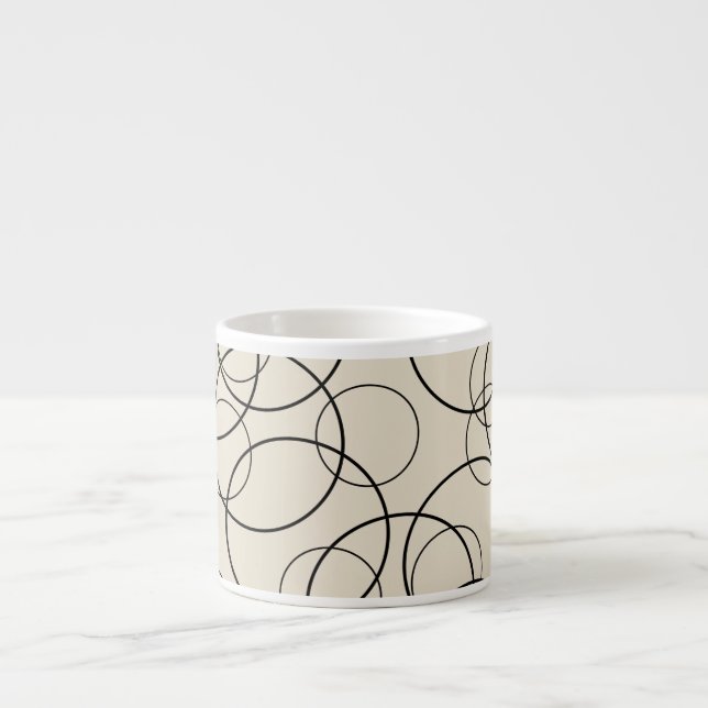 Taza De Espresso Patrón de anillo negro sobre beige (Frente)