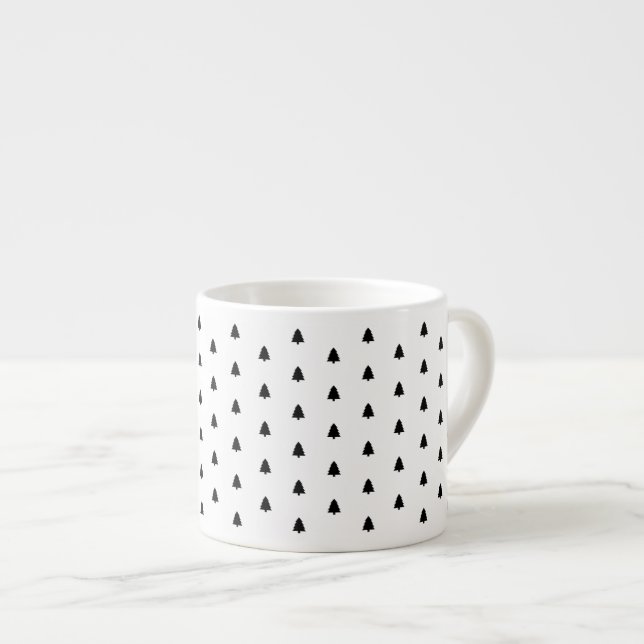 Taza De Espresso Patrón de árbol de pino de Navidades negros minima (Derecha)