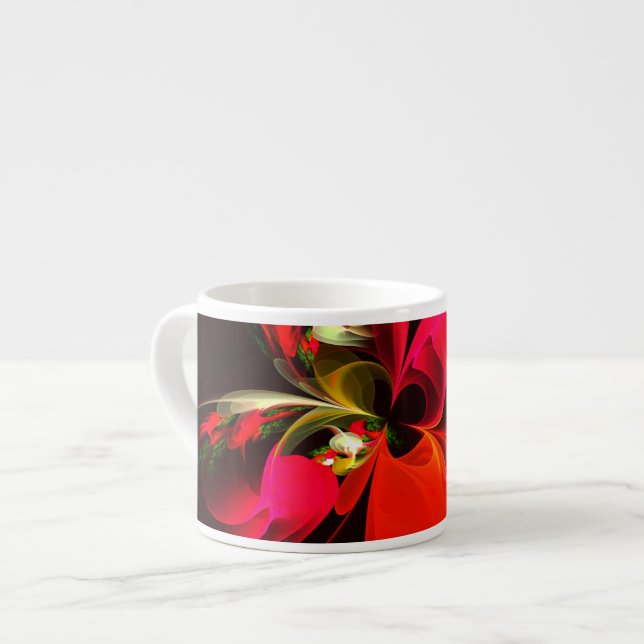 Taza De Espresso Patrón de arte abstracto rojo verde floral moderno (Izquierda)