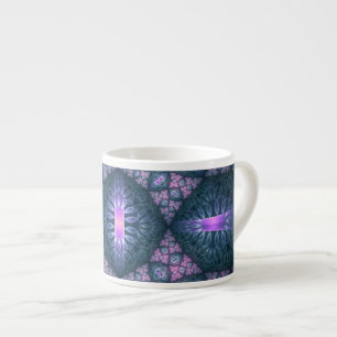 Taza De Espresso Patrón de arte fractal 3D turquesa púrpura rosa