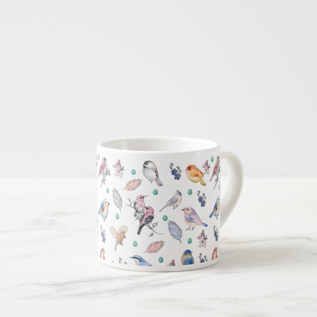 Taza De Espresso Patrón de aves primaverales (Derecha)
