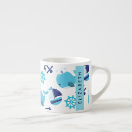 Taza De Espresso Patrón de ballenas, ballenas azules, tu nombre