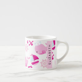 Taza De Espresso Patrón de ballenas, ballenas rosadas, tu nombre