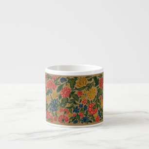Taza De Espresso Patrón de bordado floral vintage de crewel