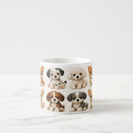 Taza De Espresso Patrón de cachorros adorables tejidos
