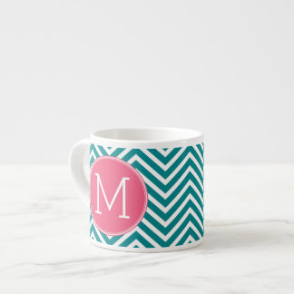 Taza De Espresso Patrón de Chevron con monograma - Verde azulado ro