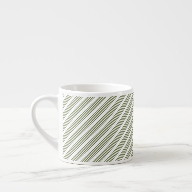 Taza De Espresso Patrón de cinco rayas de color verde oliva y blanc (Izquierda)