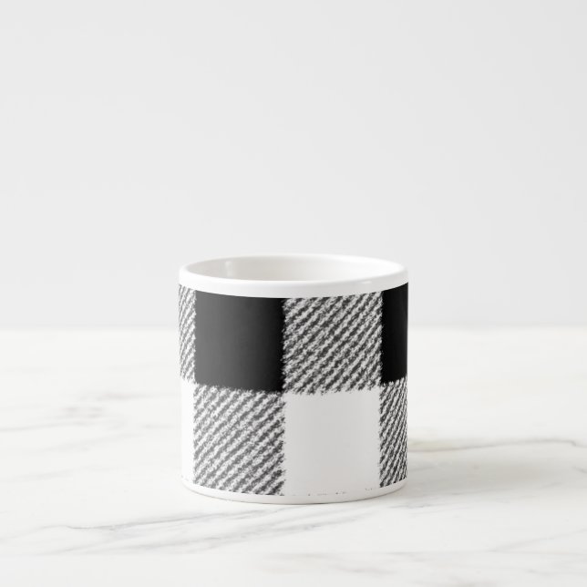 Taza De Espresso Patrón de comprobación de Gingham blanco y negro (Frente)