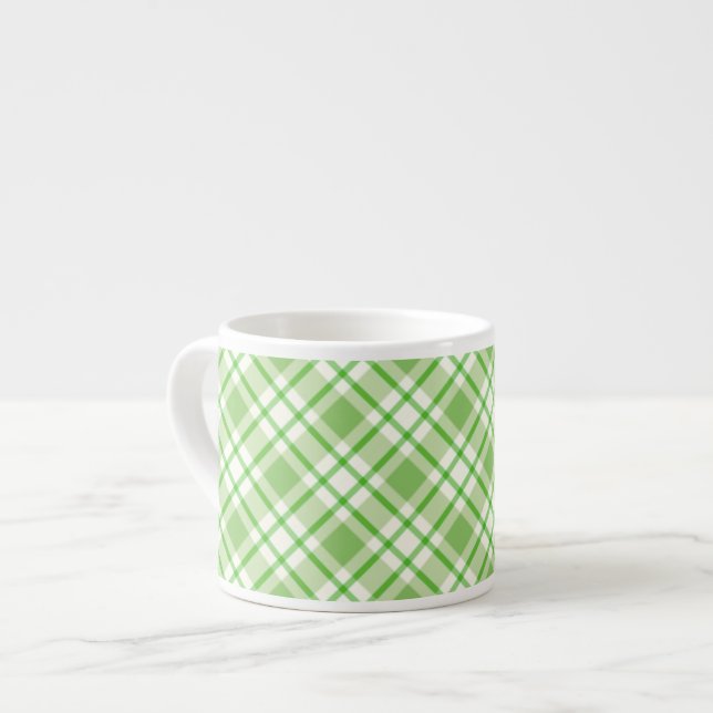 Taza De Espresso Patrón de comprobación diagonal verde claro (Izquierda)