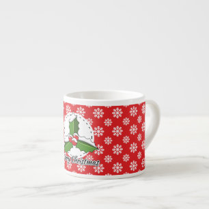 Taza De Espresso Patrón de copos de nieve blancos rojos - Feliz Nav