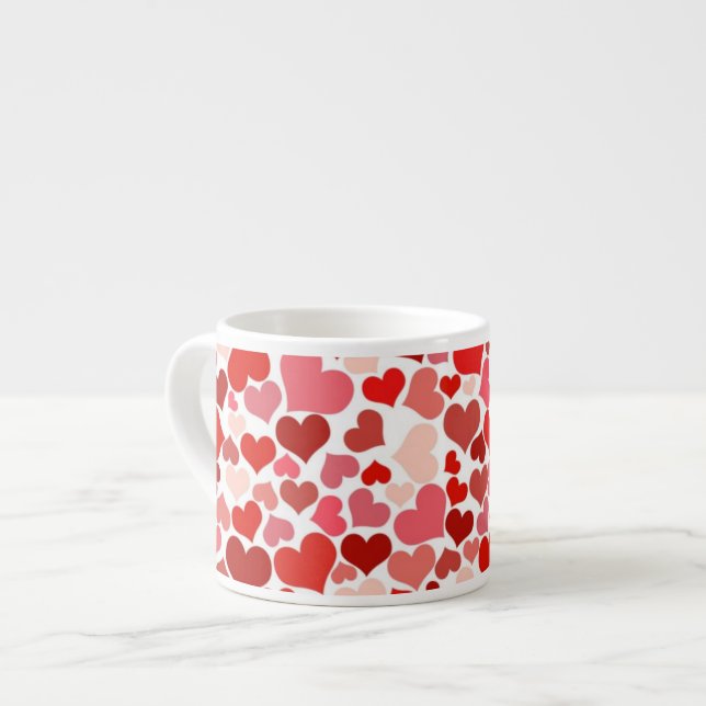 Taza De Espresso Patrón De Corazones, Corazones Rojos, Amor (Izquierda)