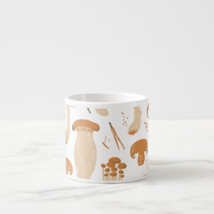 Taza De Espresso Patrón de cosecha de hongos comestibles Linocut