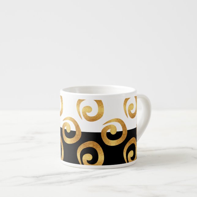 Taza De Espresso Patrón de curvas de oro modernas en blanco y negro (Derecha)
