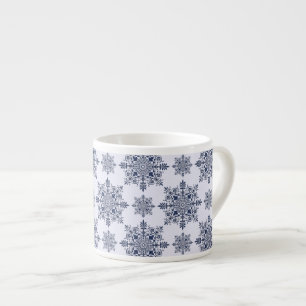 Taza De Espresso Patrón de Damasco de copo de nieve azul