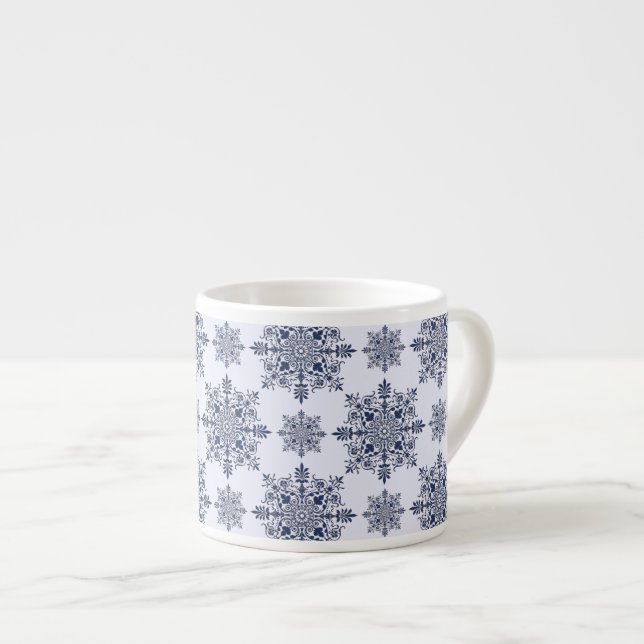 Taza De Espresso Patrón de Damasco de copo de nieve azul (Derecha)