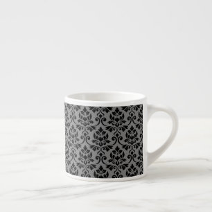 Taza De Espresso Patrón de Damask de Feuille negro en gris
