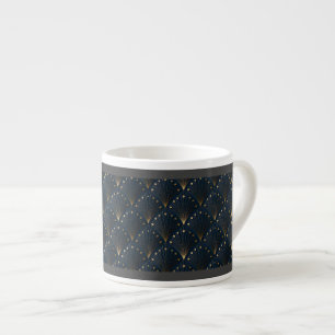 Taza De Espresso Patrón de Deco Azul y Dorado