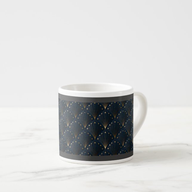 Taza De Espresso Patrón de Deco Azul y Dorado (Derecha)