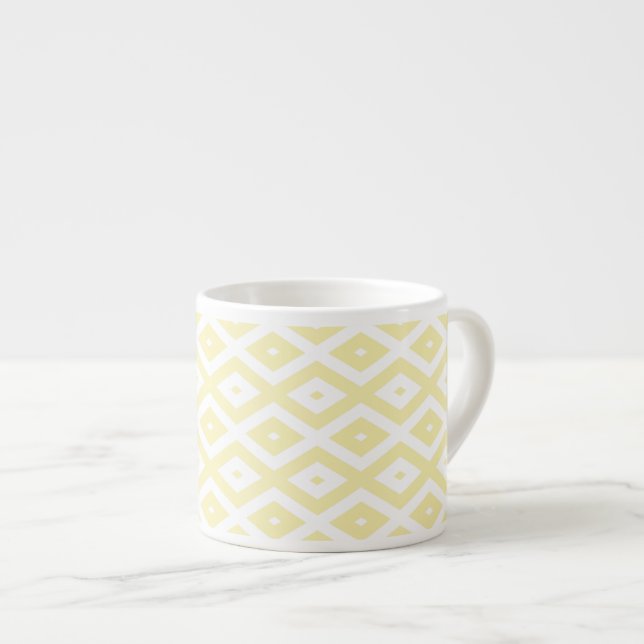 Taza De Espresso Patrón de diamante amarillo y blanco pálido (Derecha)