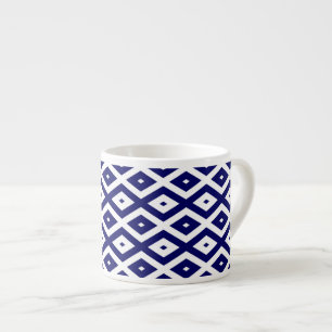 Taza De Espresso Patrón de diamante blanco y azul de la marina