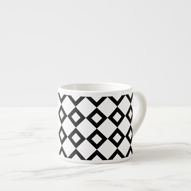 Taza De Espresso Patrón de diamante blanco y negro (Derecha)