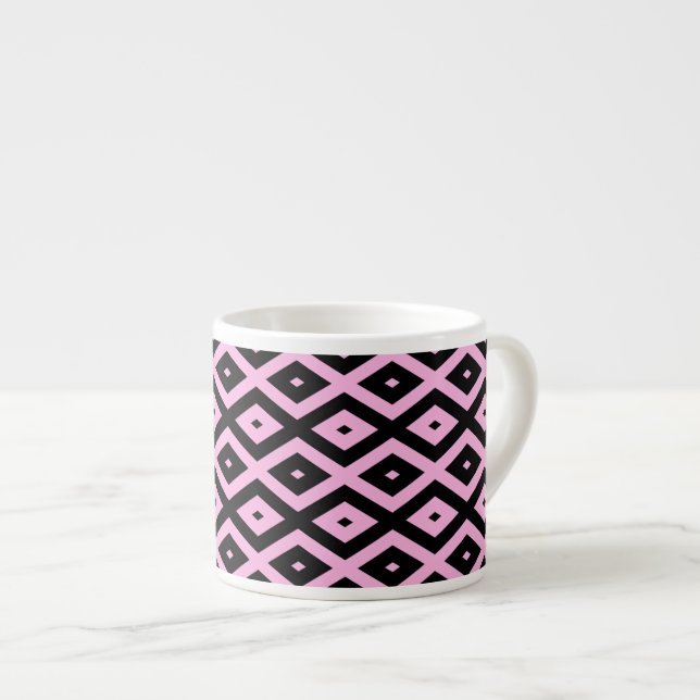 Taza De Espresso Patrón de diamante rosa pálido y negro (Derecha)