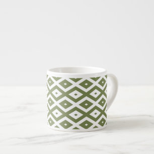 Taza De Espresso Patrón de diamante verde oliva y blanco