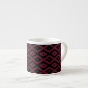 Taza De Espresso Patrón de diamantes de Borgoña y negro